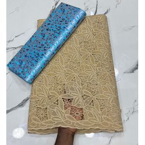 Embroidered Sequin Lace Fabric Gold Paisley Design for Asoebi & Occasion Wear. Gold guipure cord 5yards.  No gele