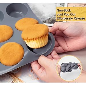 1pc Large Silicone Muffin Baking Pan, a Silicone Baking Tray That Can Hold 12 Muffins, Non-Stick Muffin Tray, Non-Stick Baking Pan, Baking Mold, Used for Making Cupcakes, Brownies, Cakes, And Pudding, 29.46 X 22.1 cm (Gray)