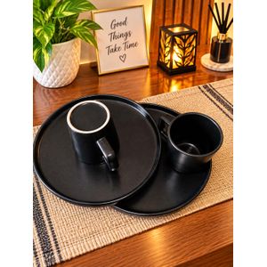 Dinner Set Modern Black Stoneware 4-Piece Dinnerware Set – Service for 4Product . Good Quality