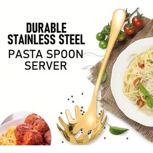 DURABLE STEEL PASTA SPOON FORK SERVER- Spaghetti Spoon - Gold -1 Piece