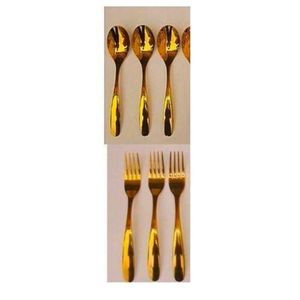 Gold Plated Stainless Steel Spoon & Fork - 3 Spoon 3 Fork