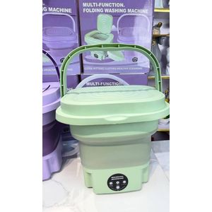 portable folding mini washing machine designed for cleaning small, delicate items like underwear, socks, and baby clothes. It collapses flat for easy storage and portability