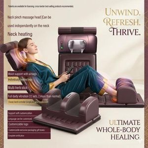 Full MASSAGE mattress, foot MASSAGER, vibrating, HEATING, lymphatic drainage, for BACK PAIN, NECK, SPINE, 15 functions, 6 ways, remote control, Heated pillow, eco-leather