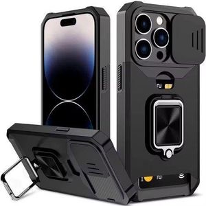  Heavy protective ring magnetic kickstand armor case with slide camera cover for iPhone 16 pro max