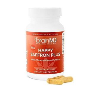 BRAINMD  Natural Saffron Mood Booster Capsules – Brain Memory, Focus & Libido Support - Happy Saffron Plus Supplement For Men And Women Adults White