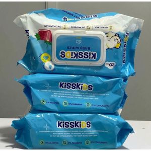 Kisskids Baby Wipes 120 Wipes Per Pack - Alcohol-Free (Pack of 3)