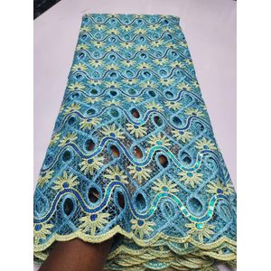 Turquest blue and Yellow gold Embroidered Sequin cord Lace Fabric Floral Design for Asoebi & Occasion Wear. GUIPURE CORD. 5yards 