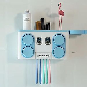 This is an Arting Life 4-in-1 wall mount stand featuring a toothpaste dispenser and toothbrush rack.