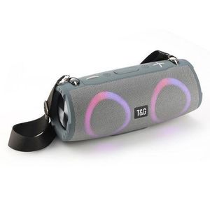 T&G TG-676 Wireless Portable Stereo Woofer IPX5 Waterproof Speaker HIFI Active Bass Outdoor Party RGB LED Light BT Fabric Speaker GREY