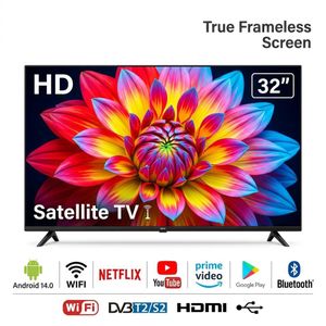 Mi+  (MiJ-D3220A) 32-Inch Frameless Smart Digital TV – Android 14, Netflix & Smart Apps, Built-in Decoder, 1GB RAM + 8GB ROM, HD LED Display, Black, 12-Month Warranty