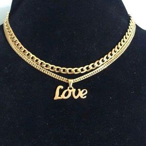 Jewelry Fashion 2 Chain With Love Pendant Gold