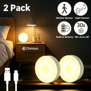 Chimiya  2Pack Hands-Free Motion Sensor Night Light, USB Rechargeable, No Drill Magnetic Lamp for Home Safety & Convenience