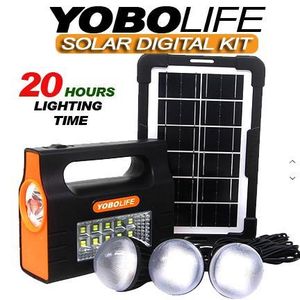 YOBOLIFE LM-3605 Solar Digital Kit with Panel, 3 Bulbs, FM Radio & MP3 Player