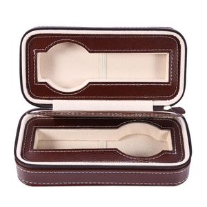 2 Slot Watch Box Organizer for Men PU Leather Zipper Travel Case