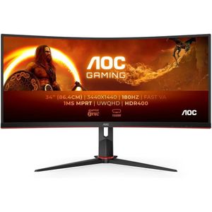 Aoc Cu34g2xpd/bk 34" Wqhd Va 180hz 1ms Gtg Hdr400 Curved Gaming Monitor With USB Hub