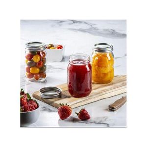 Pack of 3 Glass Mason Jars with Metal Airtight Lids and Bands for 1 Pint Canning, Preserving.