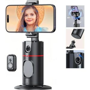 P02 Auto Face Tracking Selfie Stick Tripod 360° Rotation Cell Phone Photo &Video Kits Stand, No App, Rechargeable Tracking Phone Holder Smart Shooting Camera Mount for Live Video Recording Tiktok Vlogging