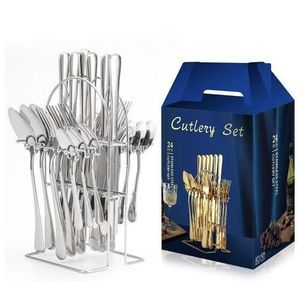 24 Pcs Silver Plated Stainless Steel Cutlery Set -with RACK