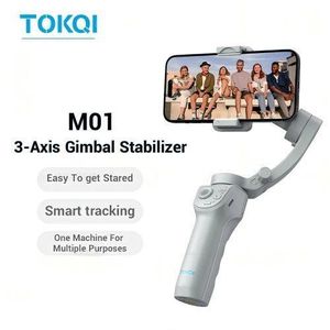 TOKQI  M01 Handheld 3-Axis Gimbal Phone Holder Anti Shake with Adjustable Fill Light, AI Tracking Sensor, 8 Gimbal Modes, Built-in Tripod for Vlogging