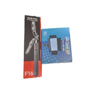 F16 Selfie Stick and Pro LED 300 Light Kit