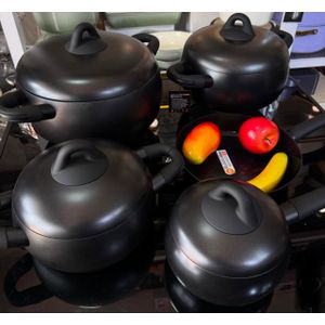 UCC LIFE 5-Piece Ceramic Non-Stick Cookware Set with Round Dome Lids and Ergonomic Handles in Black with Free Gift