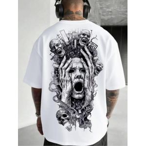 Horror Face Graphic Oversized T-Shirt XL WHITE