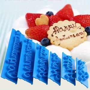 6Pcs English Blessing Cake Embossing Stamp, DIY Fondant Baking Letter Decor Mold