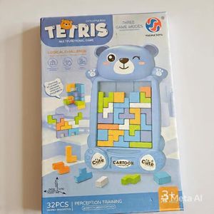 Cute Little Bear Tetris Puzzle Game – 32PCS 3D Brain Teaser Building Blocks, Educational STEM Toy, Logic Game for Kids