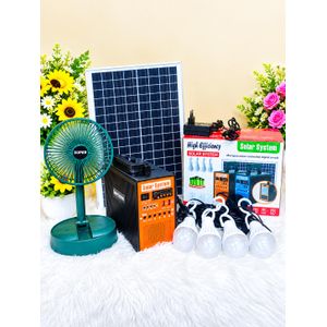 YOBOLIFE Rugged (100W) DC Solar Portable Kit, 4 Bulbs, 1 Solar Panels(BT,FM,TF & MP3) And Super Lasting Rechargeable Fan For Home & Office