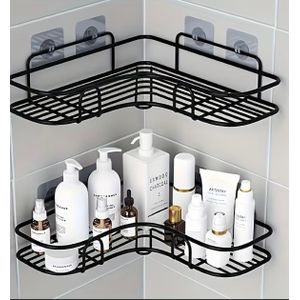 Clo Rust-Resistant Corner Shower Rack - a Wall-Mounted Bathroom Organizer with Multiple Shelves for Shampoo, Conditioner, And Cosmetics, Featuring a Space-Saving Design And a Durable Black End, Suitable for Modern Bathrooms