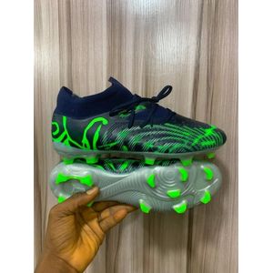 Professional Men's FG Football Boots – Black & Neon Green