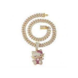 Men hip hop diamond encrusted pendant with cuban link chain necklace