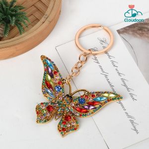 Cloudoon 2-in-1 Design Colorful Butterfly Keychain & Pin - Sparkling Crystal Pendant, Versatile Keychain or Brooch for Women