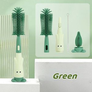 Baby Bottle Brush Set with UV Sterilizer, Brush Silicone Cleaner, Long-Handled Storage Box - Jade Green
