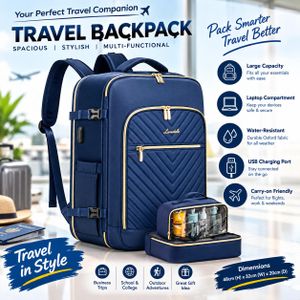 Elegant Deep Blue Quilted Laptop Backpack - Luxury Women's Work & Travel Bag