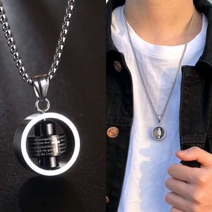 Hip Hop Titanium Steel Ring Bible Scripture Pendant Necklace