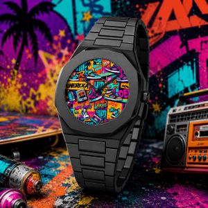 Soki Neutral Street Style Watch, Colorful Graffiti Dial, Gender Free Fashionable Casual Watch, Trendy Daily Wear Gift