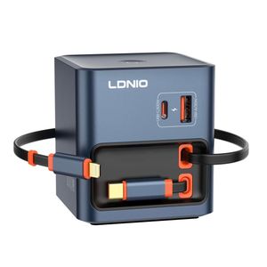 LDNIO 100W GaN Fast Charging Travel Adapter With Built in Retractable Cable