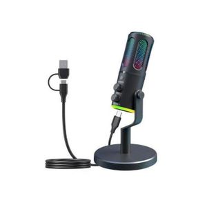 Content Creation RGB Colors Changing USB/ USB C Condenser Microphone For Podcast Recording PC Computer Gaming Streaming Mic with RGB Light, Reverb Effect Headphone Jac K, Desktop Stand Vocal Mic for Singing on YouTube & Ps5 