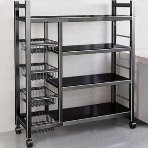 4-Tier Stainless Steel Kitchen Dish Rack with Wheels - Multi-Purpose Storage Shelf with Dish Baskets