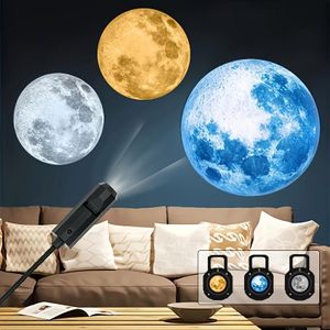 Starry Sky Projector Light, USB Powered, 360° Rotating, Moon-Shaped Light Panel (Yellow, White, and Blue), Bedroom Ceiling Decorative Light, Wedding/Proposal Background Light, Portable Photo Prop, Halloween/Christmas Gift.