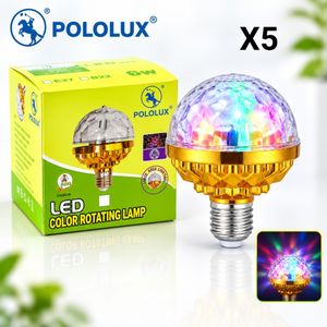 POLOLUX 5PCS RGB Rotating Crystal Magic Ball LED Bulb E27 Disco Party Stage Light For Home Birthday KTV Decor