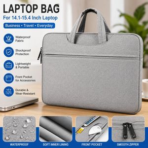 14.1-15.4 Inch Grey Laptop Bag, Waterproof Portable Business Briefcase Handbag for Travel