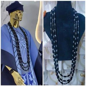 6 set Handmade black bead Necklace and bracelet men Agbada bead AsoOke bead long black Yoruba bead men set