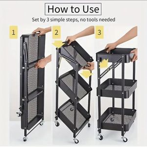 3-Tier Layer Foldable Multipurpose kitchen trolley Storage Rack