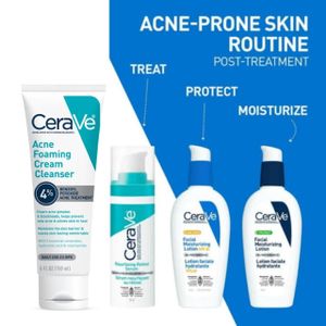 Cerave  Acne Foaming Cream Cleanser 4% Benzoyl + Resurfacing Retinol Serum + AM and PM
