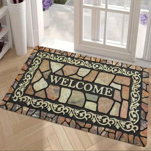 Welcome Visual Floor Mat Household Bathroom Toilet Water Absorbent Foot Mat Entrance Entrance Easy-care Door Mat 60x90Cm