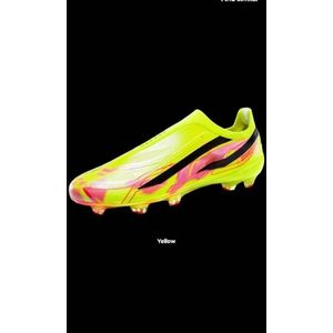 Laceless Men's Speed Football Boots – Anti-Slip Firm Ground Soccer Cleats - Electric Yellow/Pink