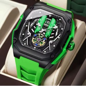 POEDAGAR Super Original Quality & Rugged Men's Green Silicon Rubber Strap Mechanical Wristwatch For Big Boys 