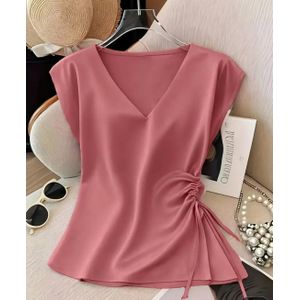 Pretty Stylish Silky V Neck- Side Runch Blouse/Top for Ladies - Pink